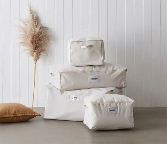Natural canvas storage bags with zipper closures