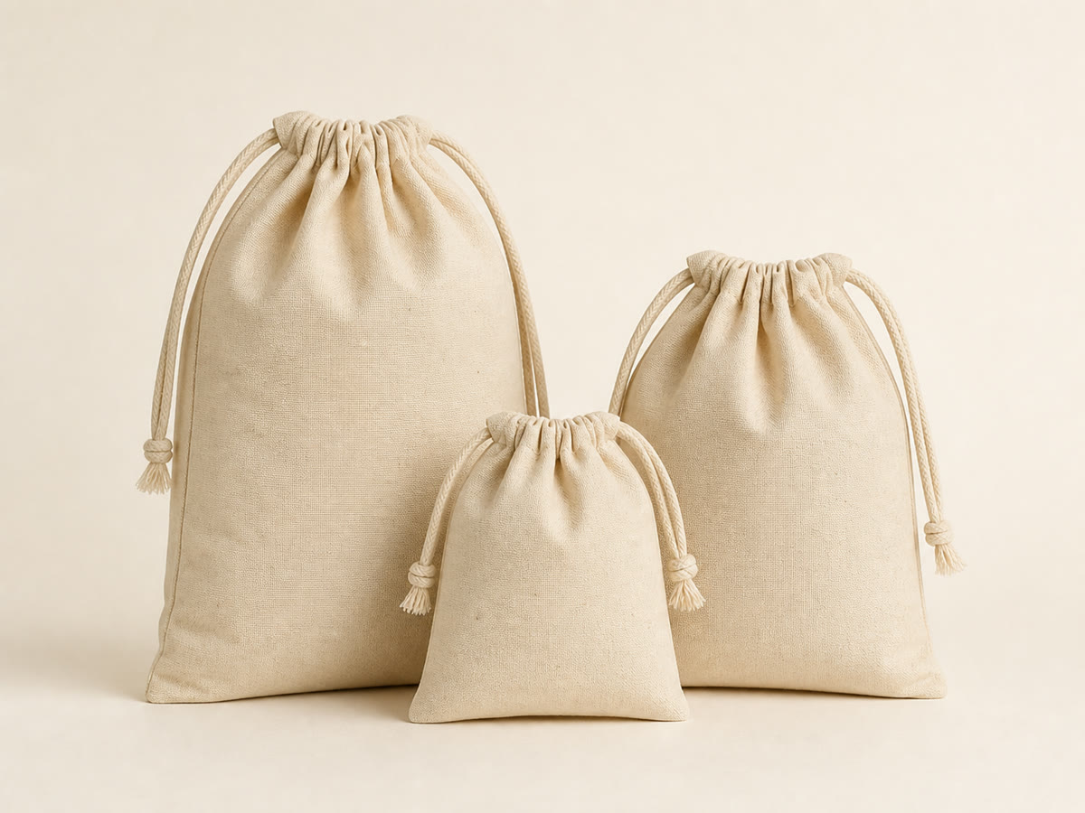 Natural canvas drawstring pouches