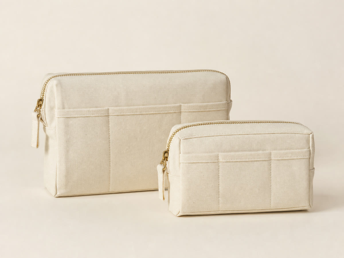 Natural canvas utility organizer pouches with pockets