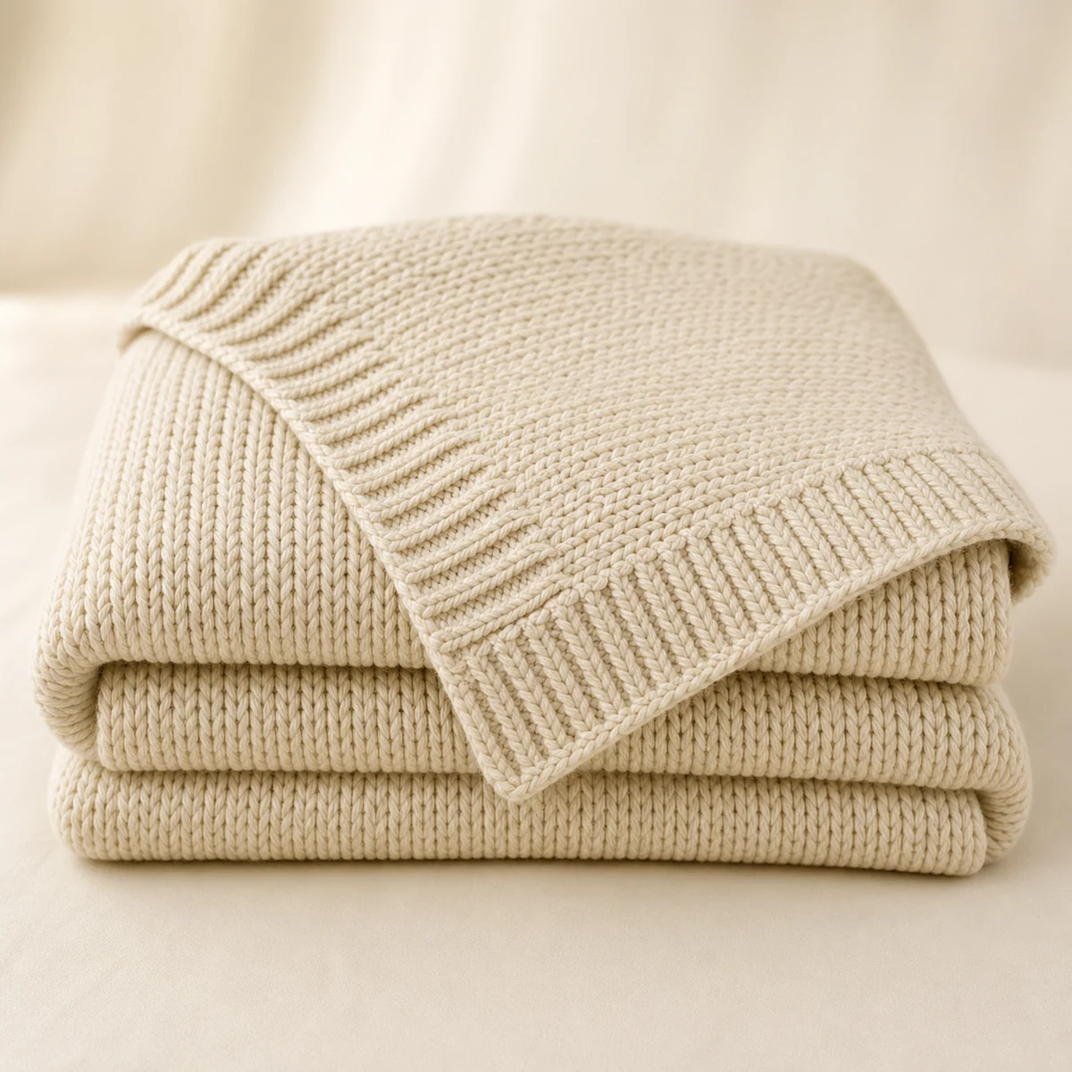 Flat knit baby blankets manufacturer 7GG cotton blanket with rib border