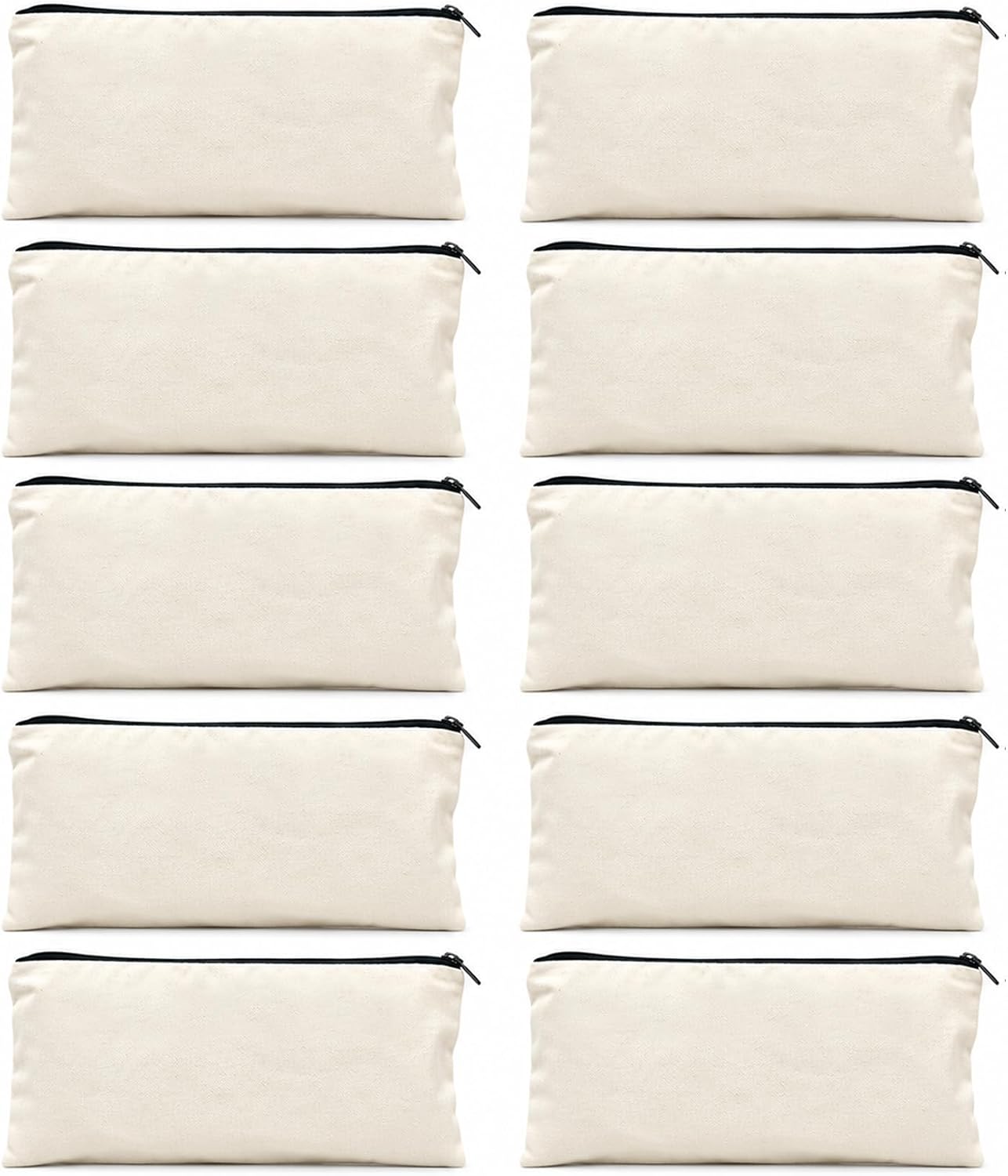 Natural cotton zipper pouches with black zipper closures